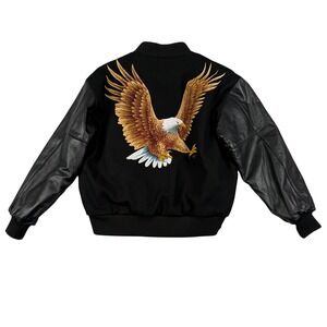 Vintage 1994 Steer Brand Varsity Jacket Leather Wool Eagle Embroidered Mens L